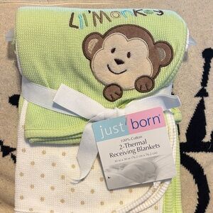 NWT Just Born Lil' Monkeys Receiving Blankets